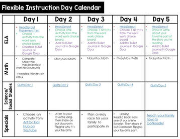 Weekly Calendars for At Home Learning - Memories are Made in First Grade